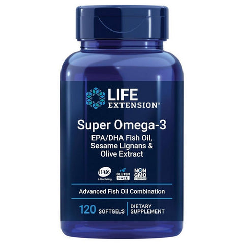 Life Extension, Super Omega 3 EPA And DHA Fish Oil Sesame Lignans And Olive Extract, 120 Soft Gels Life Extension