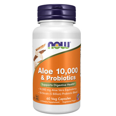 Now Foods, Aloe 10,000 & Probiotics, 60 Veg Capsules Now Foods