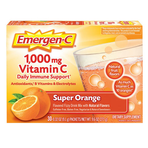 Emergen-C, Daily Immune Support Vitamin C Fizzy Drink Mix Super Orange, 1000 mg, Pack Of 30 Emergen-C