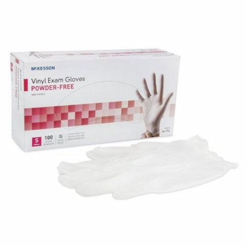 McKesson, Exam Glove McKesson Small NonSterile Vinyl Standard Cuff Length Smooth Clear Not Chemo Approved, Box Of 100 McKesson