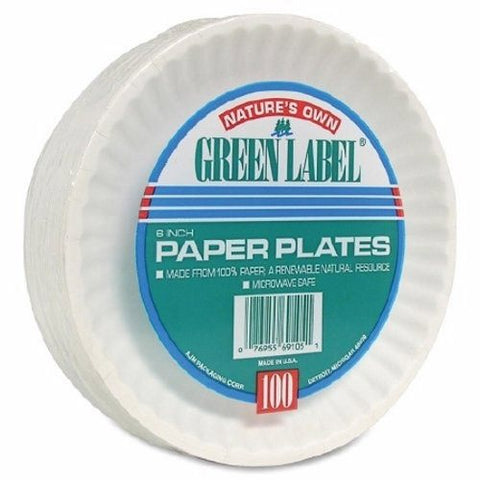 Lagasse, Plate Green Label  Nature's Own White Disposable Paper 6 Inch Diameter, 1 Pack Nature's Own