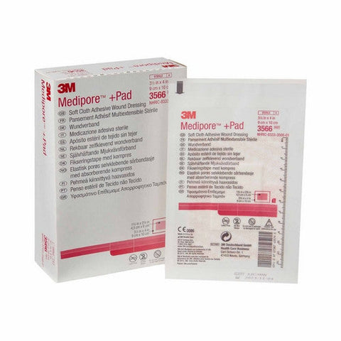3M, Adhesive Dressing 3M Medipore 3-1/2 X 4 Inch Soft Cloth Rectangle White Sterile, Case Of 100 3M