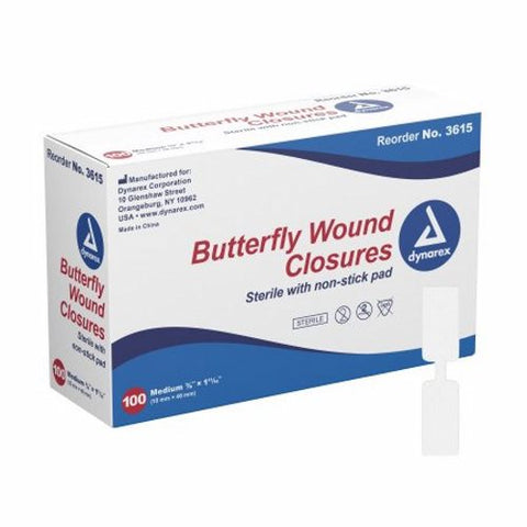 Dynarex, Skin Closure Strip Secure Strip 3/8 X 1-13/16 Inch Plastic Butterfly Closure White, Box Of 100 Dynarex