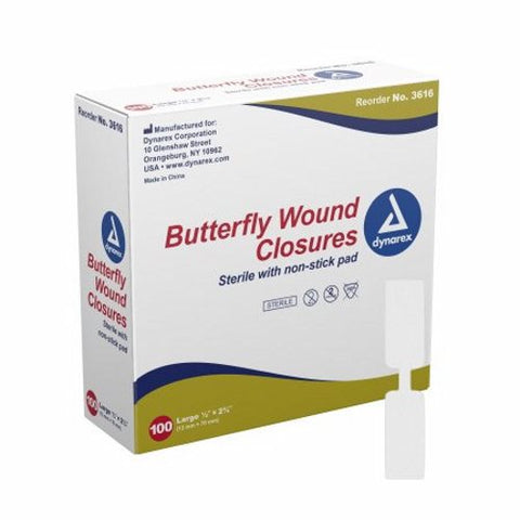Dynarex, Skin Closure Strip Secure Strip 1/2 X 2-3/4 Inch Plastic Butterfly Closure White, Box Of 100 Dynarex