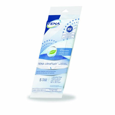 Tena, Personal Wipe TENA  UltraFlush Soft Pack Aloe / Vitamin E / Chamomile Scented 5 Count, Pack Of 48 Tena
