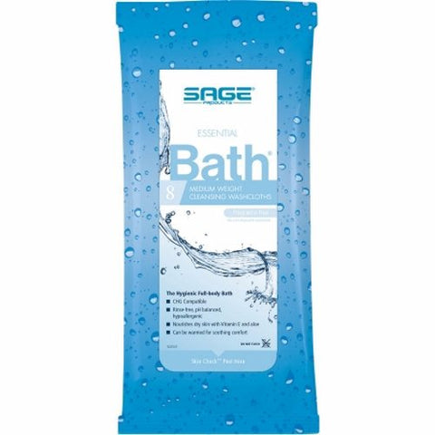 Sage, Rinse-Free Bath Wipe Essential Bath  Soft Pack Purified Water / Methylpropanediol / Glycerin / Aloe, 1 Pack Sage