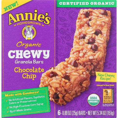 Annie's Homegrown, Organic Chewy Granola Bars Chocolate Chip, 5.28 Oz(Case Of 12) Annie's Homegrown
