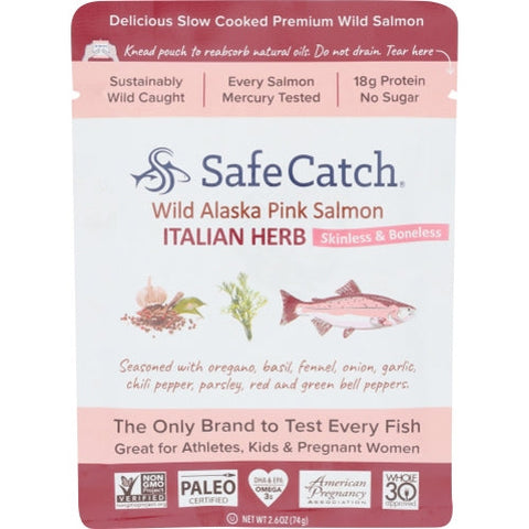 Safecatch, Salmon Italian Herb Pouch, 2.6 Oz(Case Of 12) Safecatch