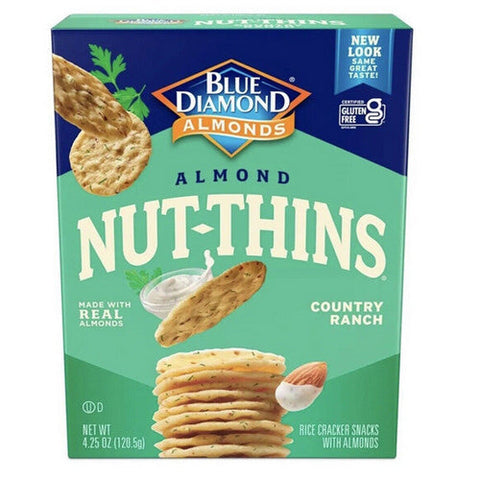 Blue Diamond, Almond Nut-Thins Rice Cracker Snacks with Country Ranch, 4.25 Oz(Case Of 12) Blue Diamond