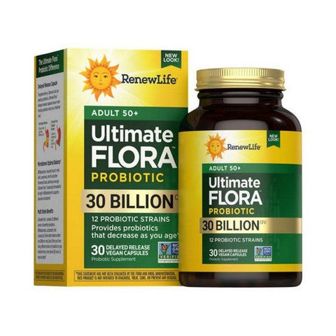Renew Life, Ultimate Probiotic Flora Adult 50 Plus, 30 Billion CFU, 30 Vegan Capsules Renew Life