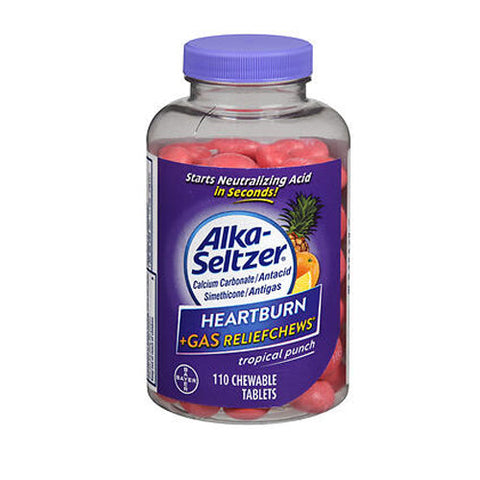 Bayer, Alka-Seltzer Heartburn + Gas Relief Chews Chewable Tablets Tropical Punch, 110 Chews Alka-Seltzer