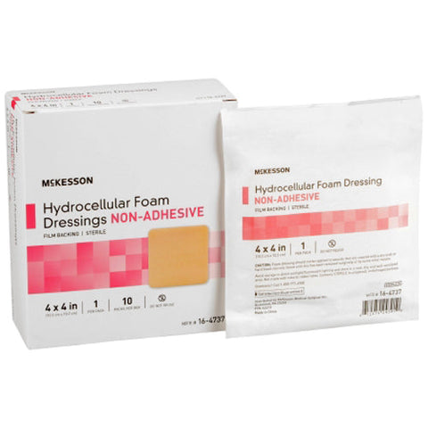 McKesson, Foam Dressing 4 X 4 Inch Without Border Film Backing Nonadhesive 16-4737, Box Of 10 McKesson