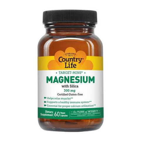 Country Life, Magnesium with Silica TARGET-MINS, 300 MG, 60 Caps Country Life